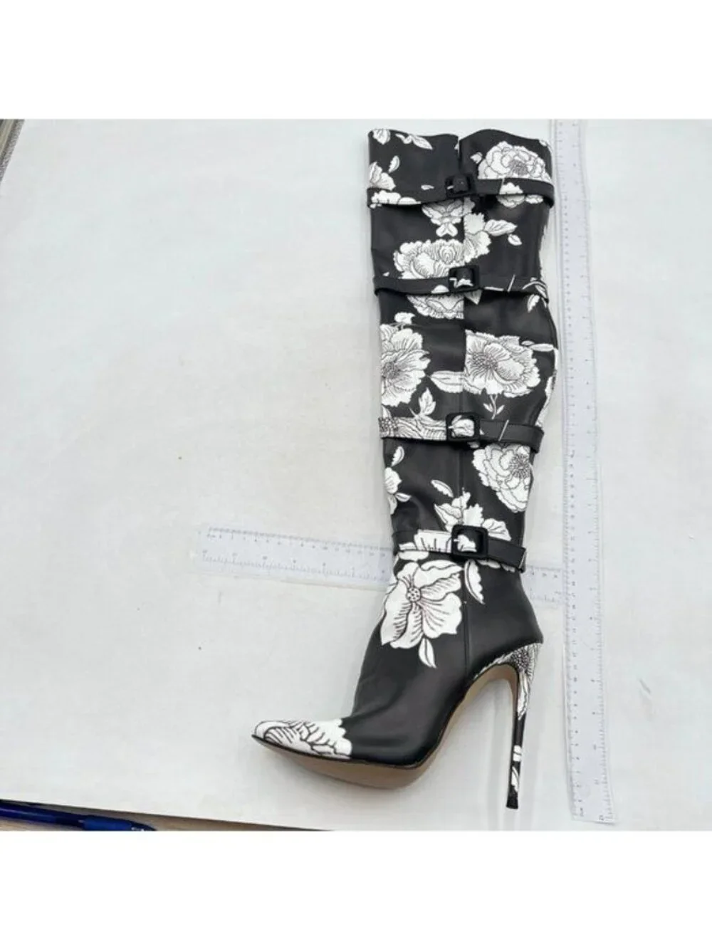 Knee High Boots for Women Stiletto Heel Womens Boots Side Zipper Black White